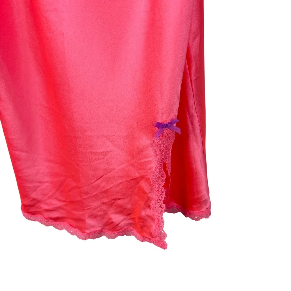 Victoria's Secret Satin Lace Slip Dress Pink Large Y2K Mini Chemise Nightgown